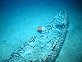One of ship's boats lying on seabed in decayed state